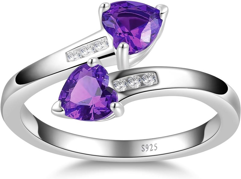 Yaresul 1CT Adjustable Women Heart Ring 925 Sterling Silver Birthstone Rings for Women Promise Ring for her Simulated Gemstone Statement Stackable Band Width 2mm Open Size 5~9 - Image 2